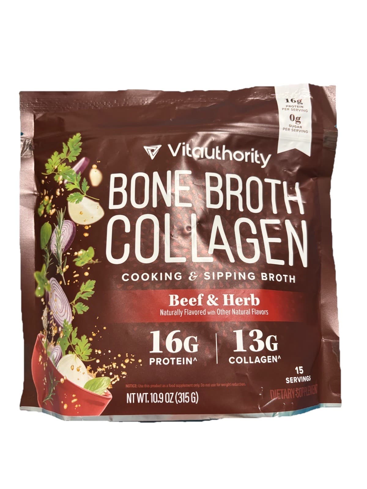 Vitauthority Bone Broth Collagen Beef & Herb Powder 10.9 oz Collagen Protein