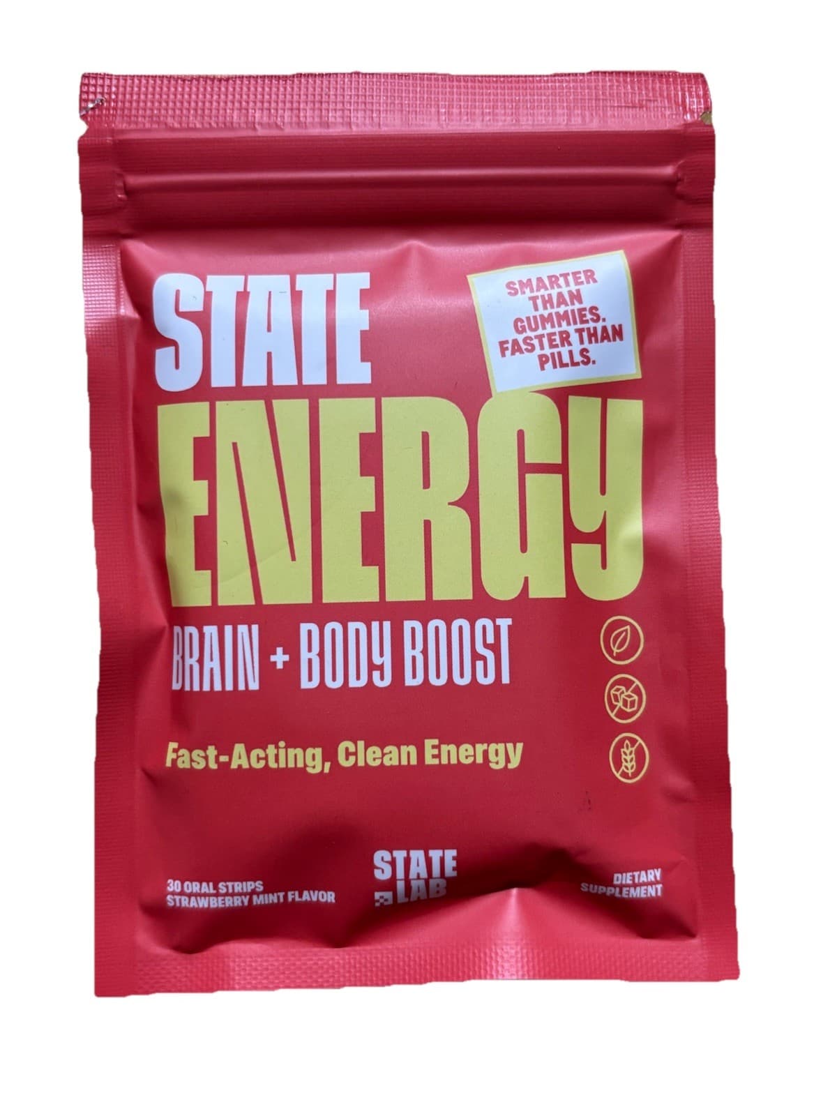 STATE LAB Clean Energy Brain + Body Boost Oral Strips Strawberry Mint 30