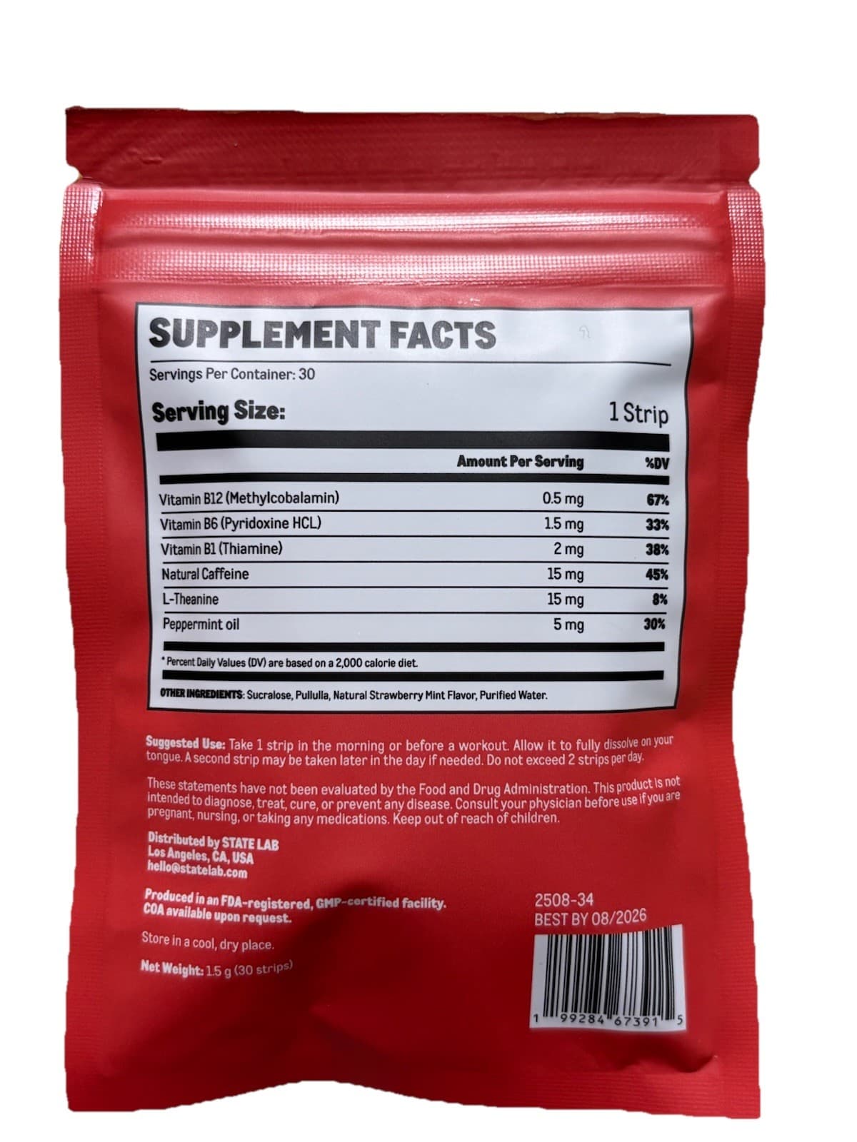 STATE LAB Clean Energy Brain + Body Boost Oral Strips Strawberry Mint 30 - Thumbnail 2