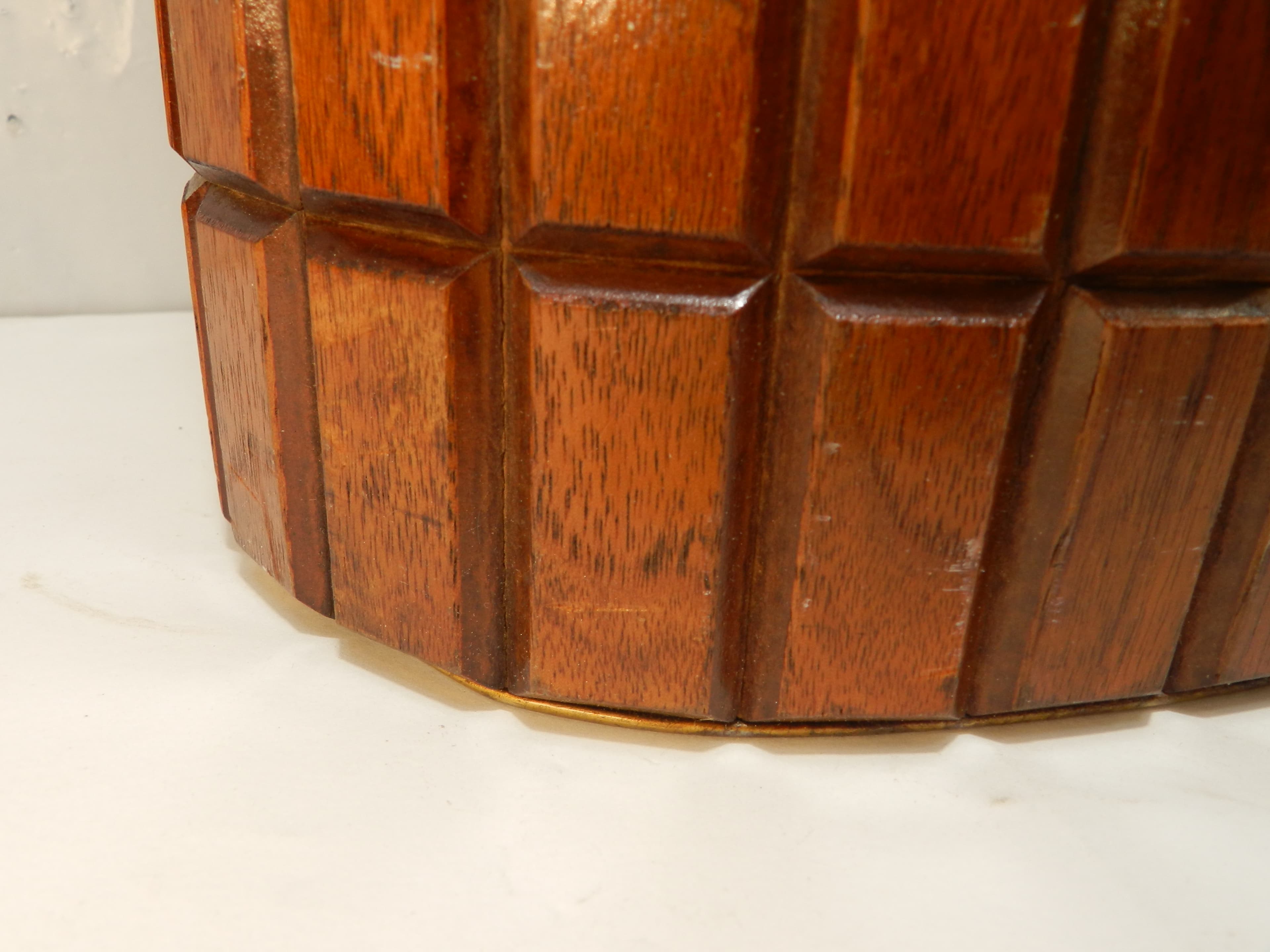 VTG 60s National Products MCM Walnut Wood/Metal Oval Trash Waste Can 12x10 P74K - Thumbnail 11