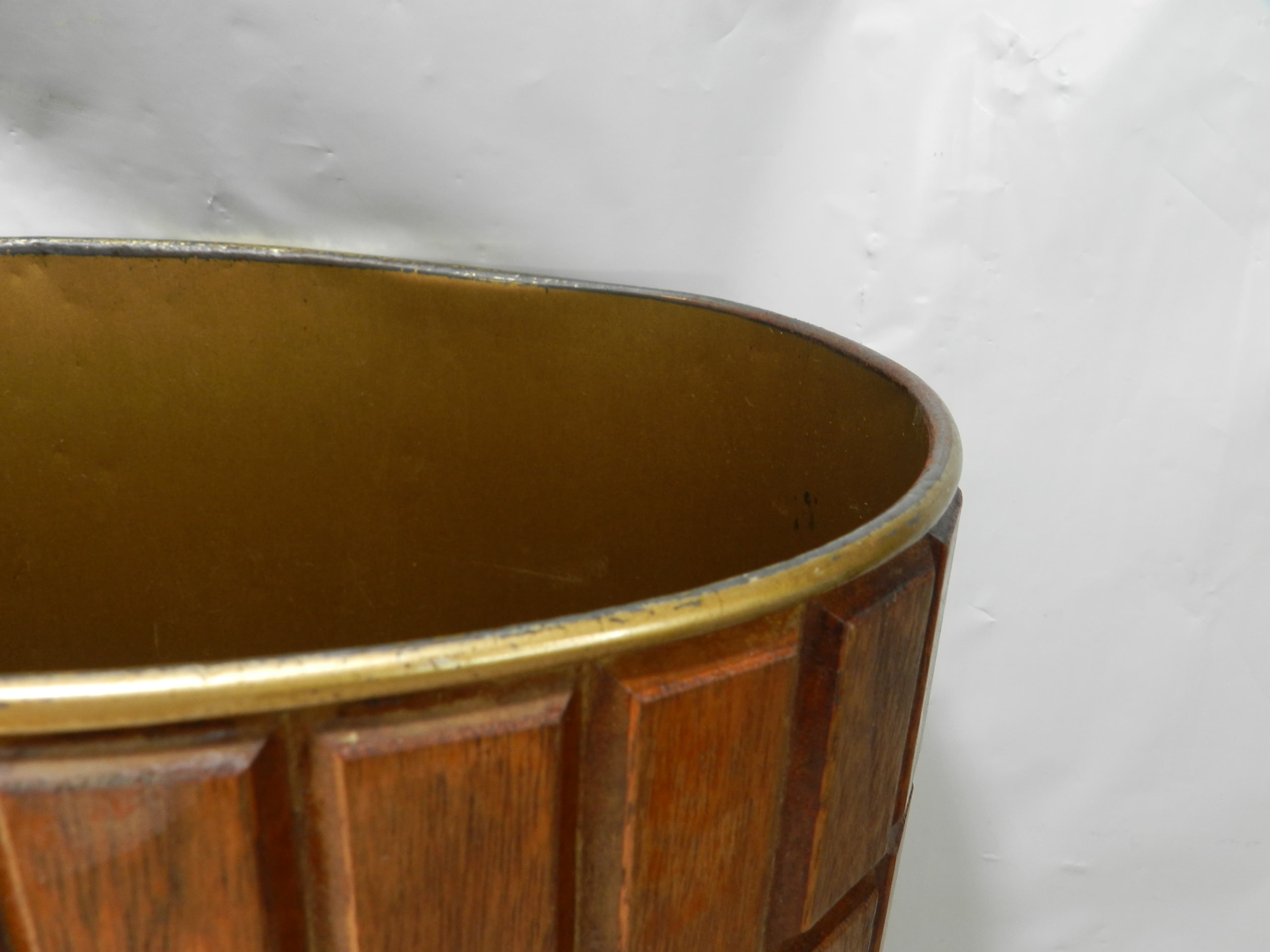 VTG 60s National Products MCM Walnut Wood/Metal Oval Trash Waste Can 12x10 P74K - Thumbnail 6