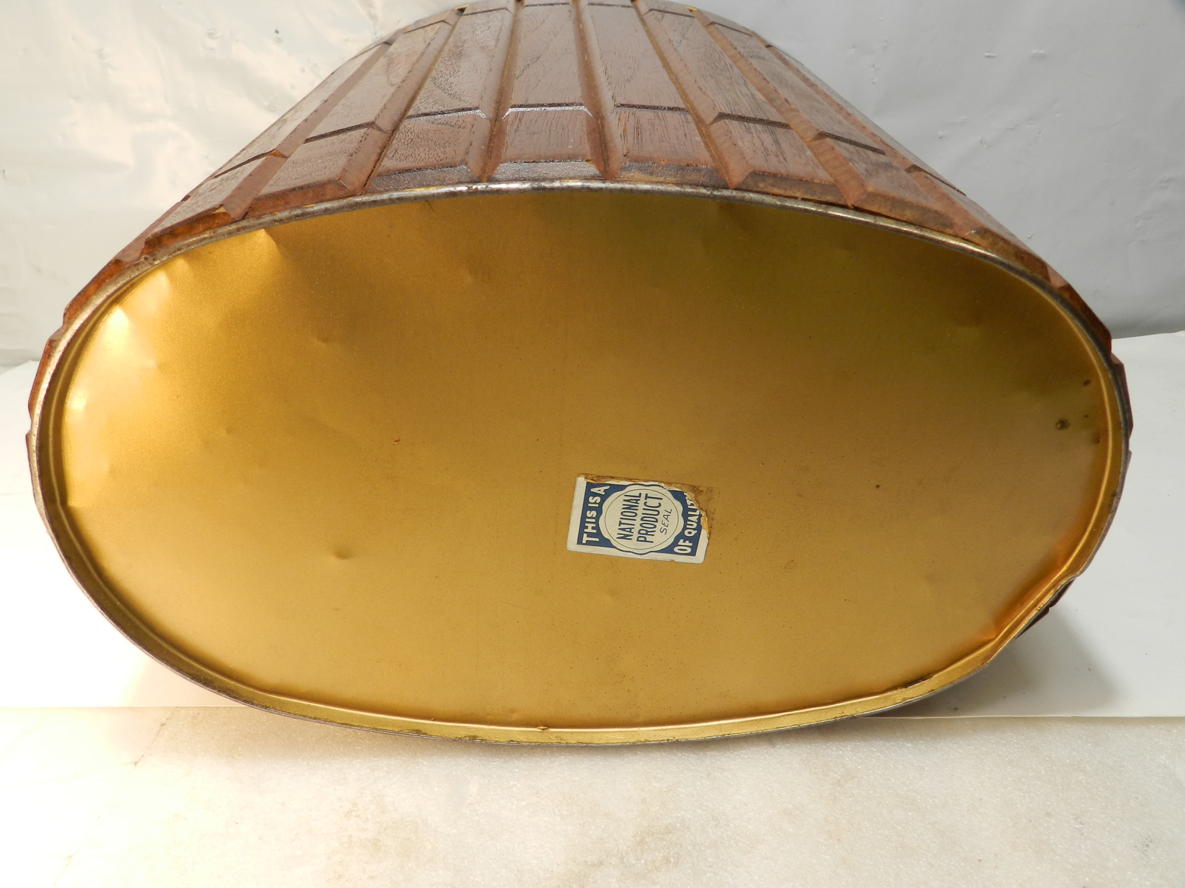 VTG 60s National Products MCM Walnut Wood/Metal Oval Trash Waste Can 12x10 P74K - Thumbnail 9