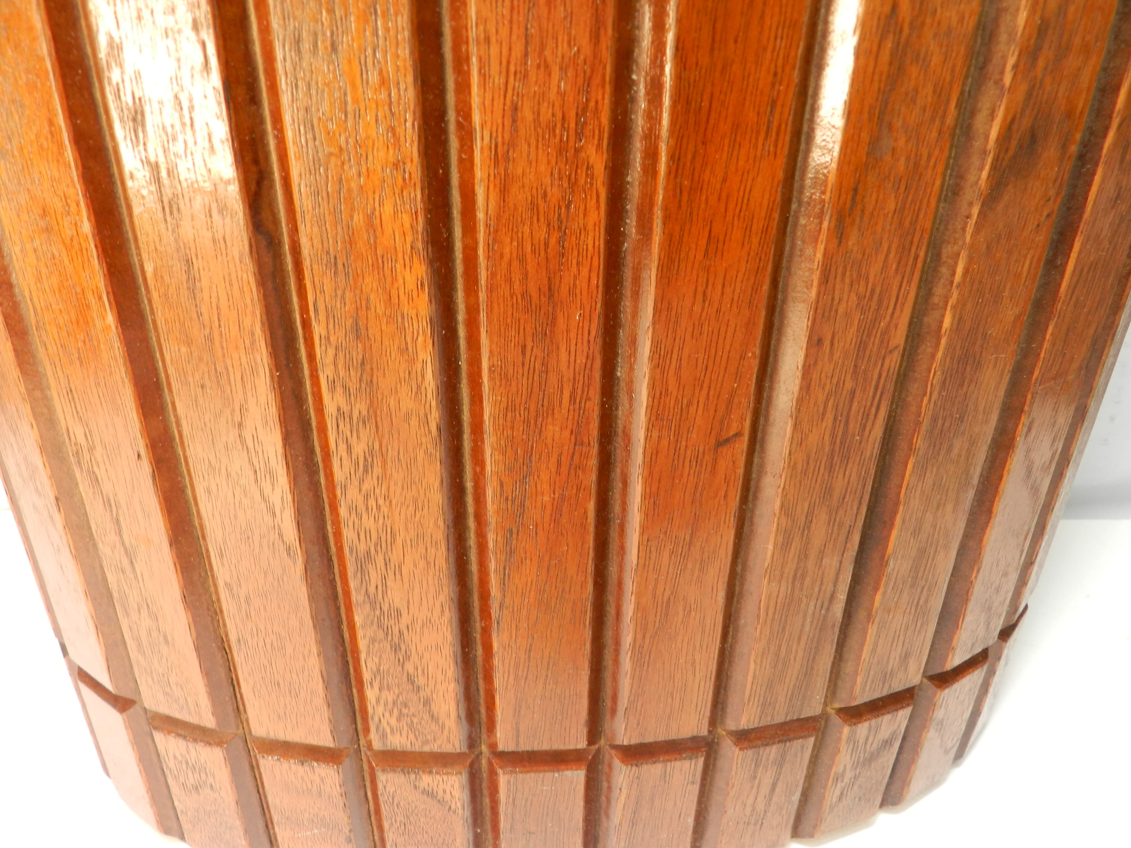 VTG 60s National Products MCM Walnut Wood/Metal Oval Trash Waste Can 12x10 P74K - Thumbnail 5