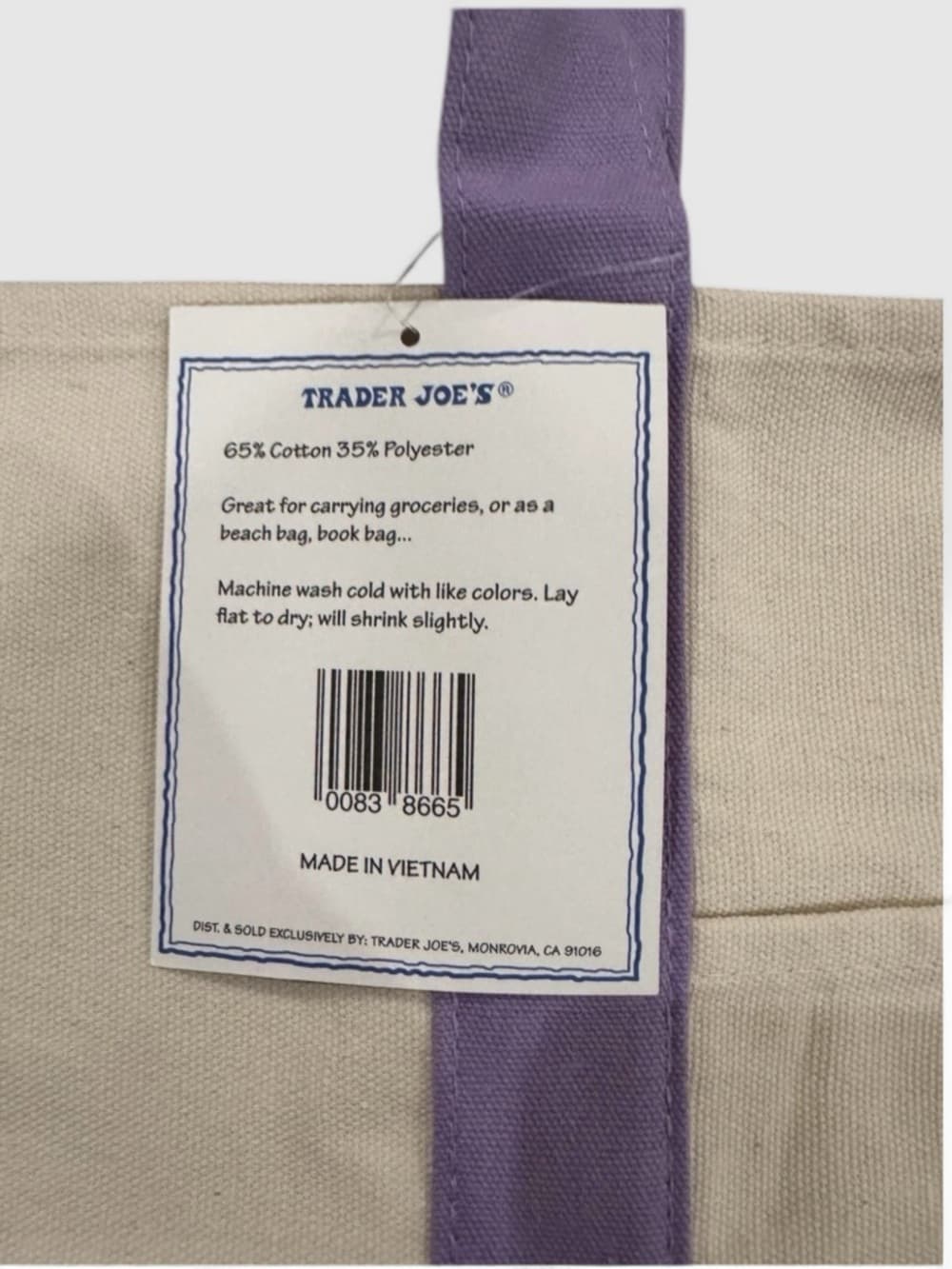 Trader Joe’s Easter Large Canvas Bag - Lavender - Thumbnail 5