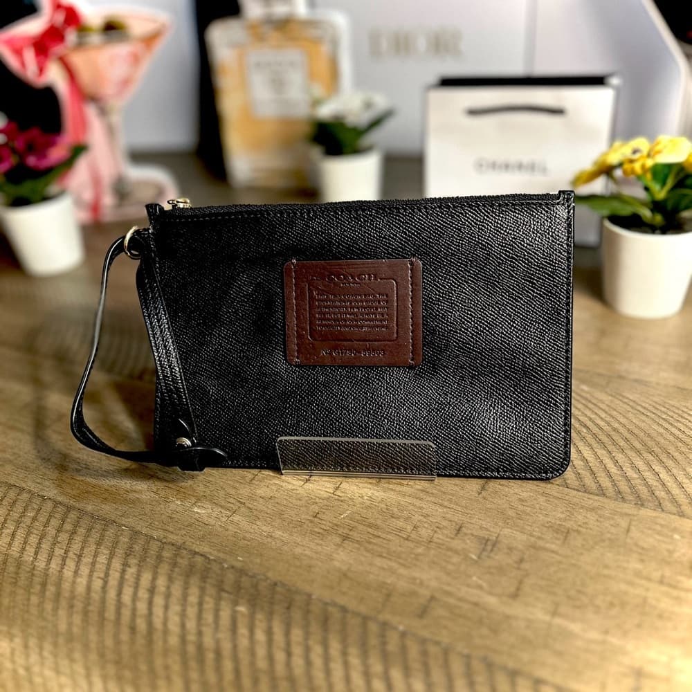 Coach Black and Brown Leather Wristlet