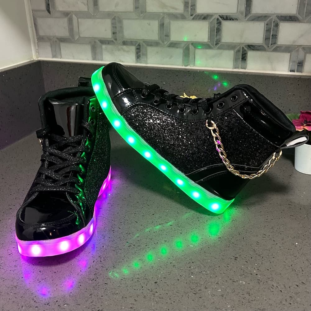 BosenHulu Black Glitter High-Top Sneakers w/ LED Lights - Thumbnail 12