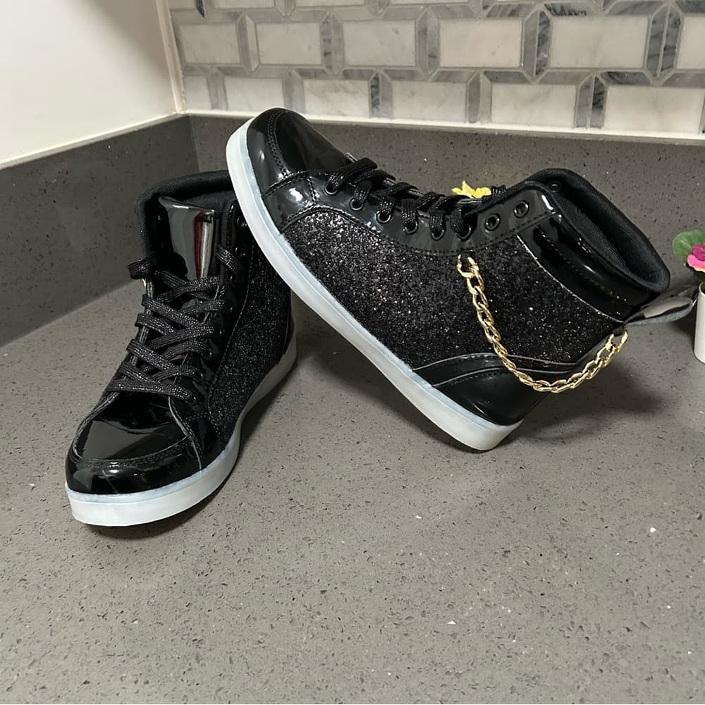 BosenHulu Black Glitter High-Top Sneakers w/ LED Lights - Thumbnail 14
