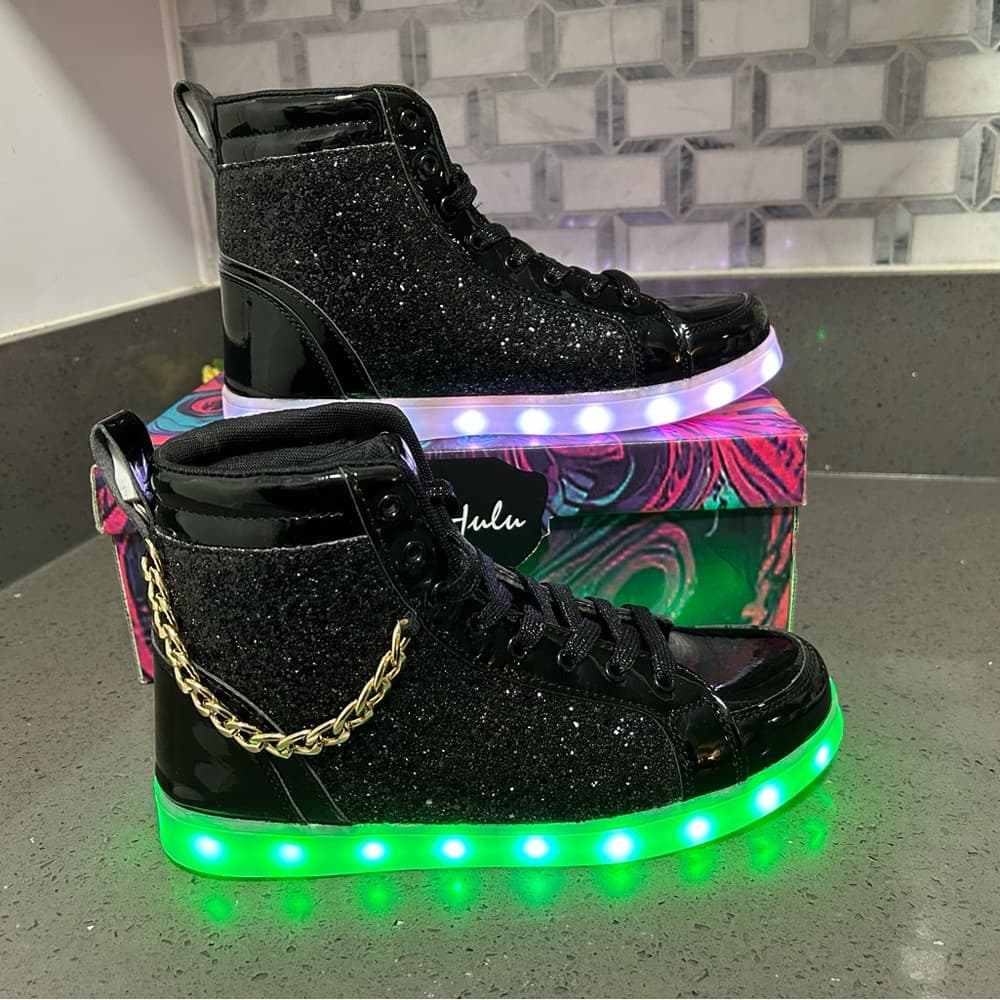BosenHulu Black Glitter High-Top Sneakers w/ LED Lights - Thumbnail 4