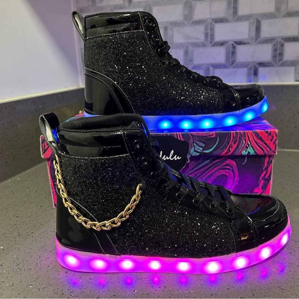 BosenHulu Black Glitter High-Top Sneakers w/ LED Lights - Thumbnail 5