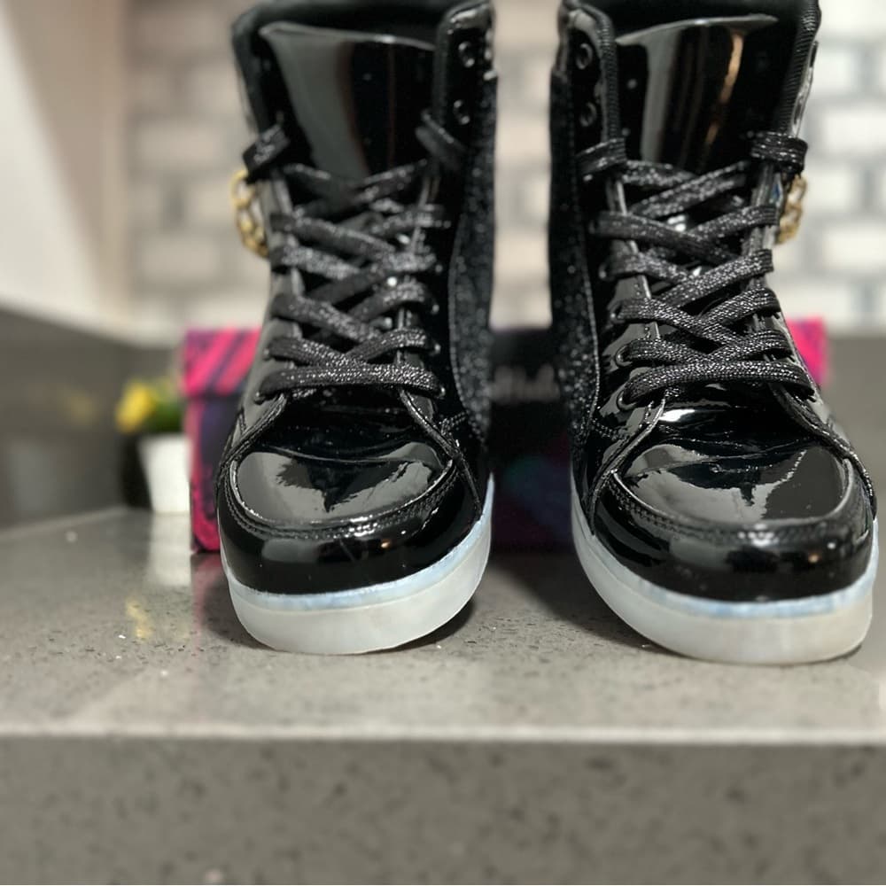 BosenHulu Black Glitter High-Top Sneakers w/ LED Lights - Thumbnail 7