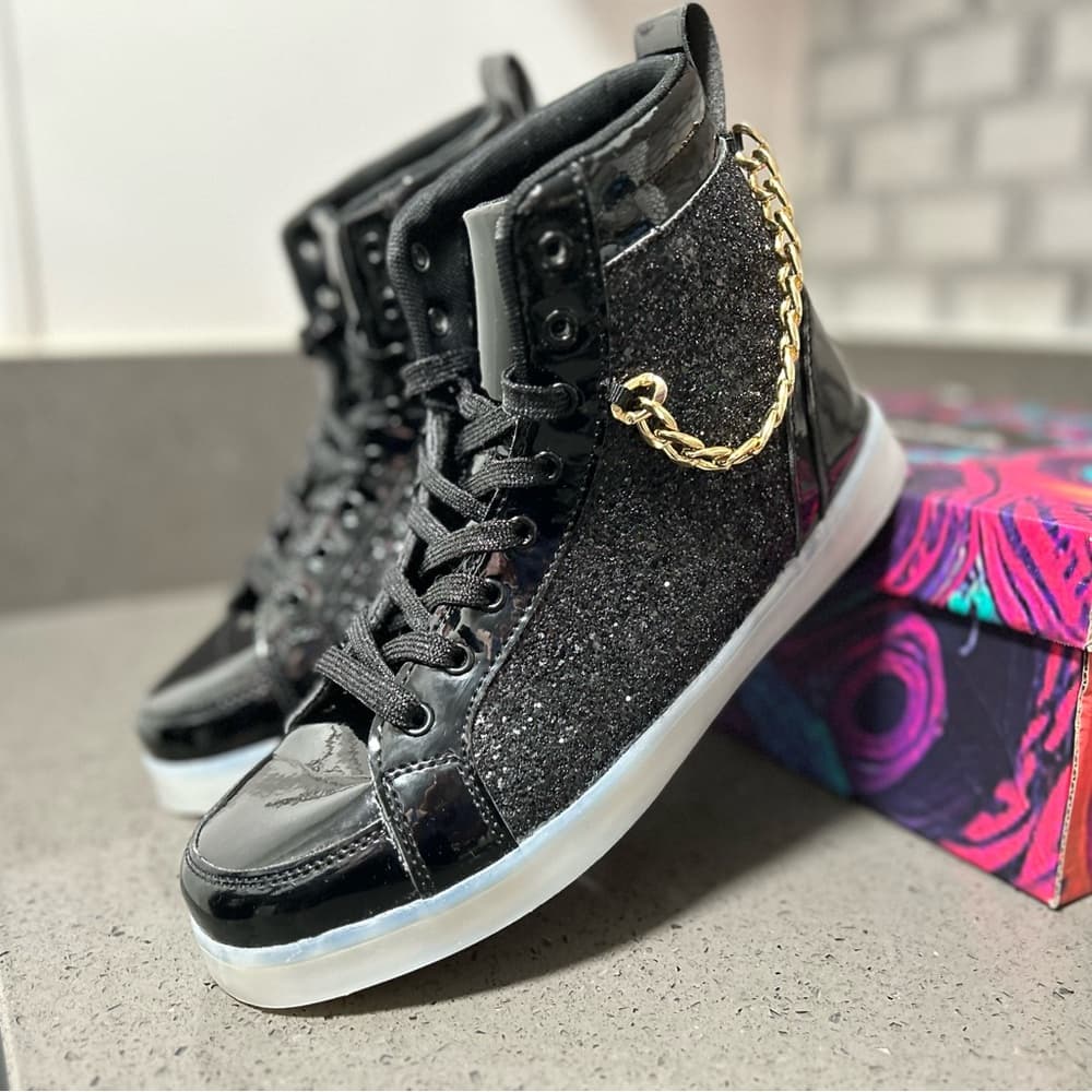BosenHulu Black Glitter High-Top Sneakers w/ LED Lights - Thumbnail 9