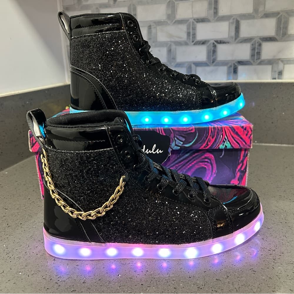 BosenHulu Black Glitter High-Top Sneakers w/ LED Lights - Thumbnail 3