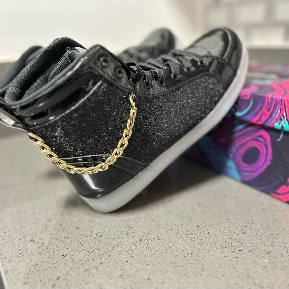 BosenHulu Black Glitter High-Top Sneakers w/ LED Lights - Thumbnail 8