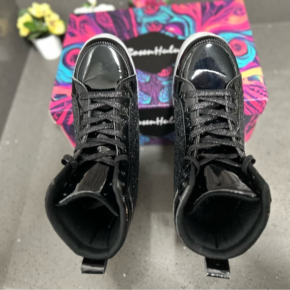 BosenHulu Black Glitter High-Top Sneakers w/ LED Lights - Thumbnail 6