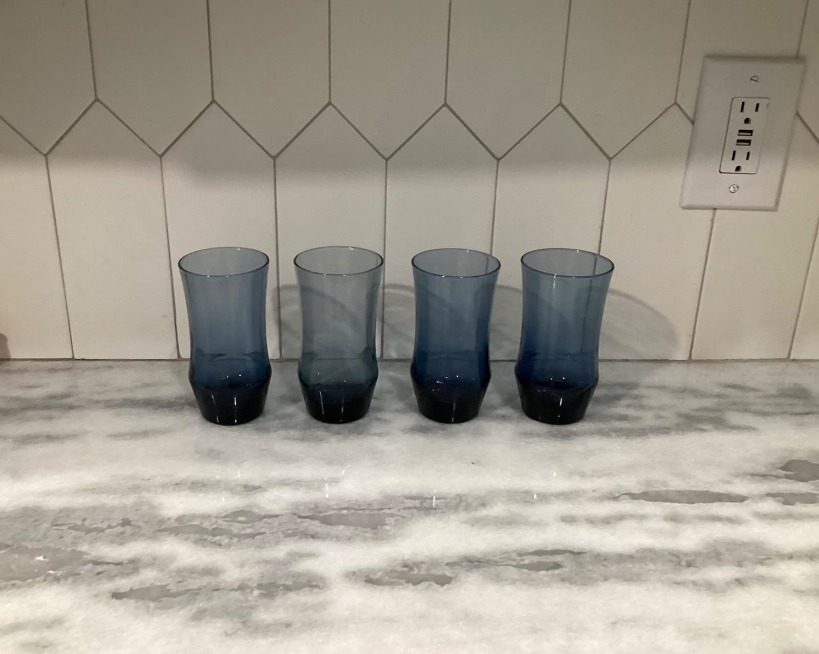 Vintage Libbey Glass Tumblers SET of 4 Apollo Dusky Blue 5 1/2" Tall Holds 13 oz