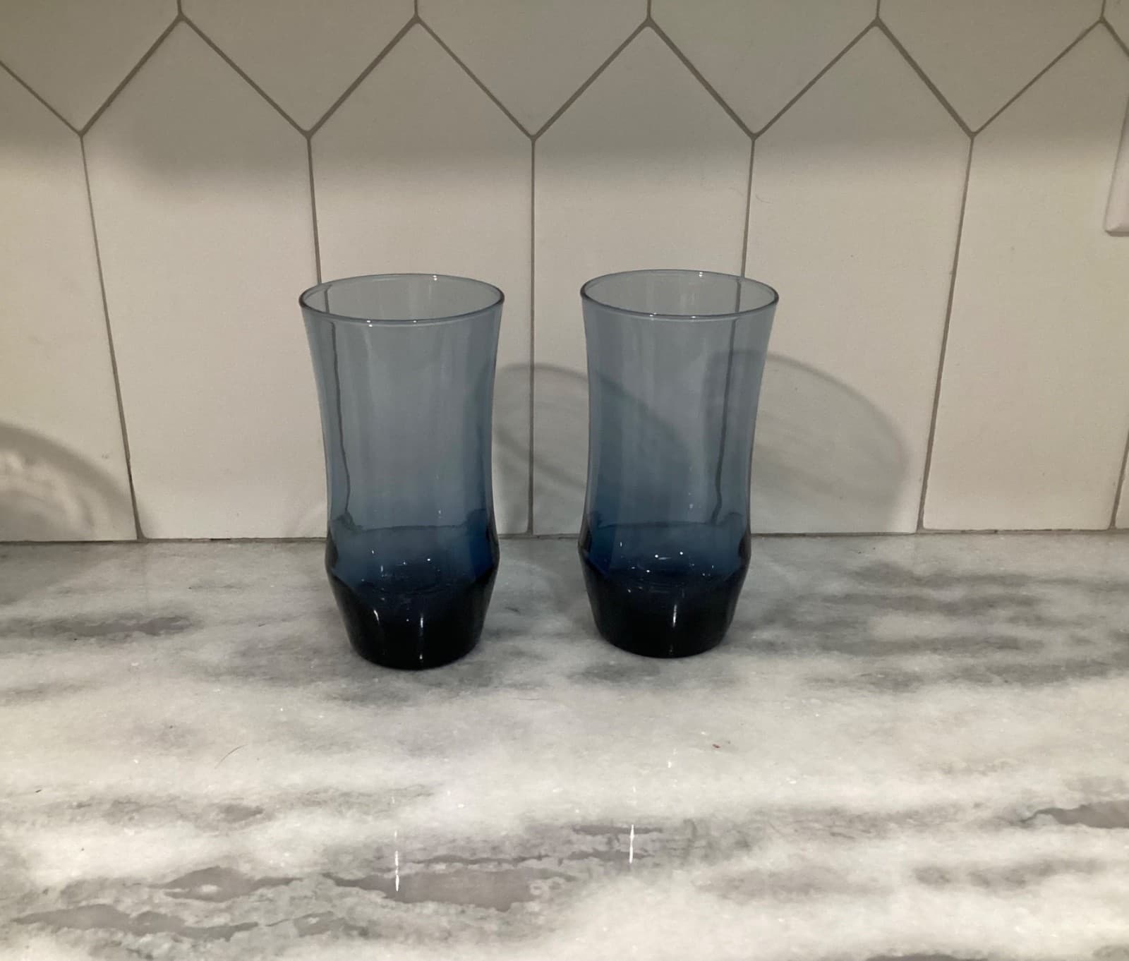 Libbey Apollo Blue 6" Tumblers, MCM Glassware, Retro Barware Set of 2 - Thumbnail 7