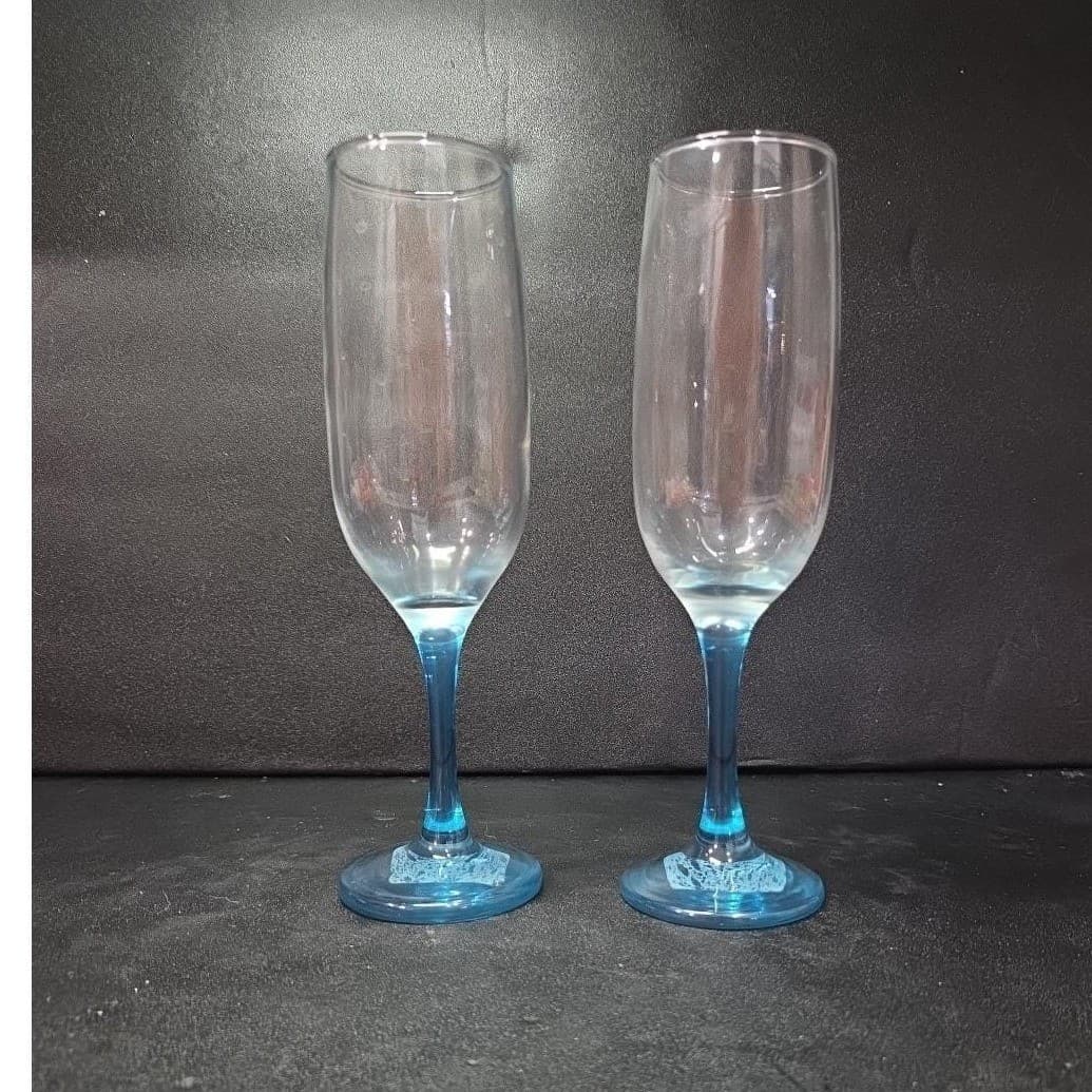 Epure Blue Stemmed Champagne Flutes, Set Of 2, Vintage Stemware Toasting Glasses - Thumbnail 2