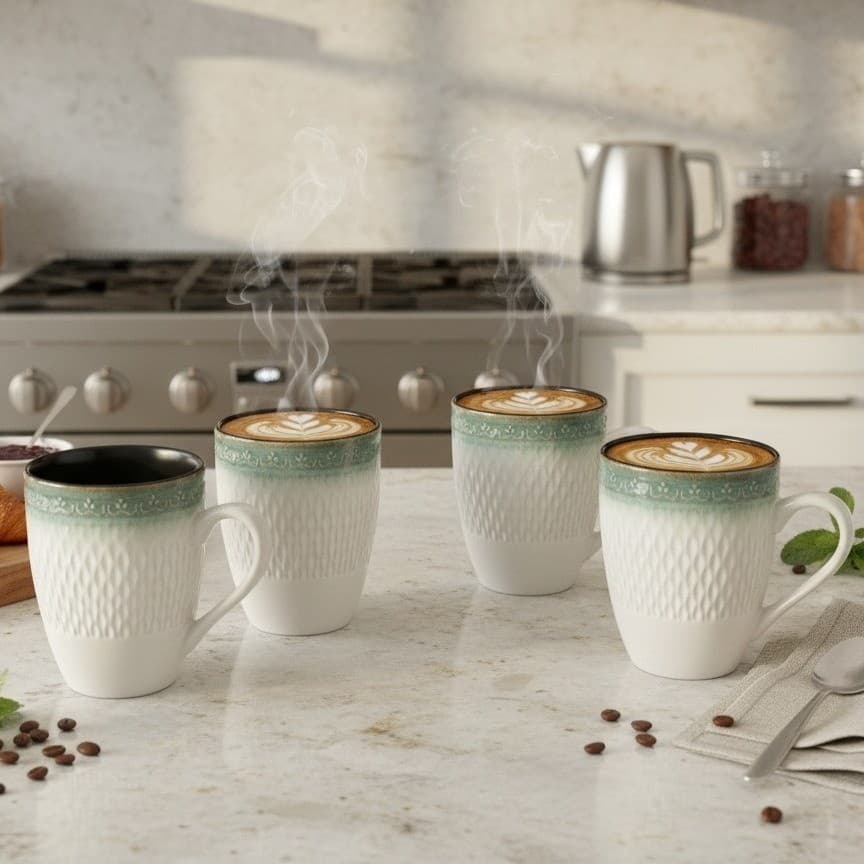 Mikasa Gourmet Basics Sorrento Coffee Cups, Set of 4, Vintage Stoneware Mugs