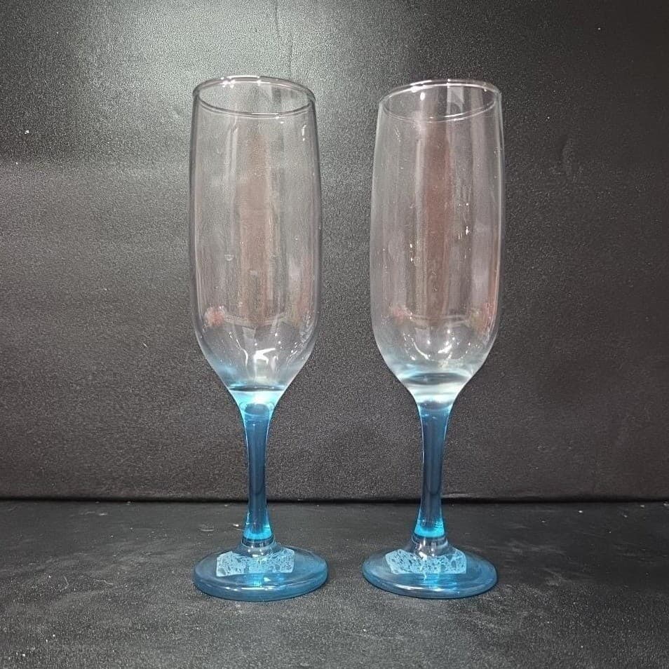 Epure Blue Stemmed Champagne Flutes, Set Of 2, Vintage Stemware Toasting Glasses - Thumbnail 4