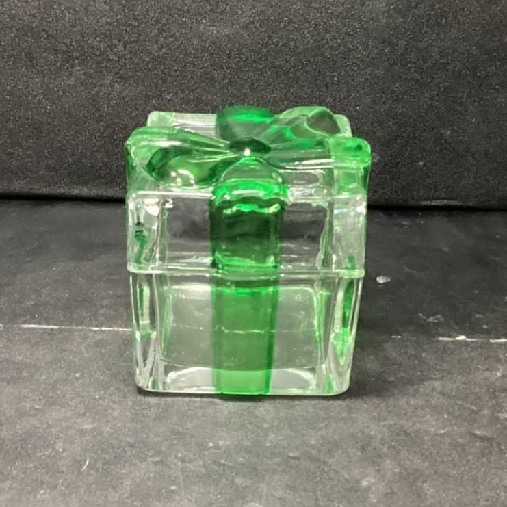 Mikasa Celebrations Crystal Green Bow Clear Christmas Box Present Vintage - Thumbnail 2