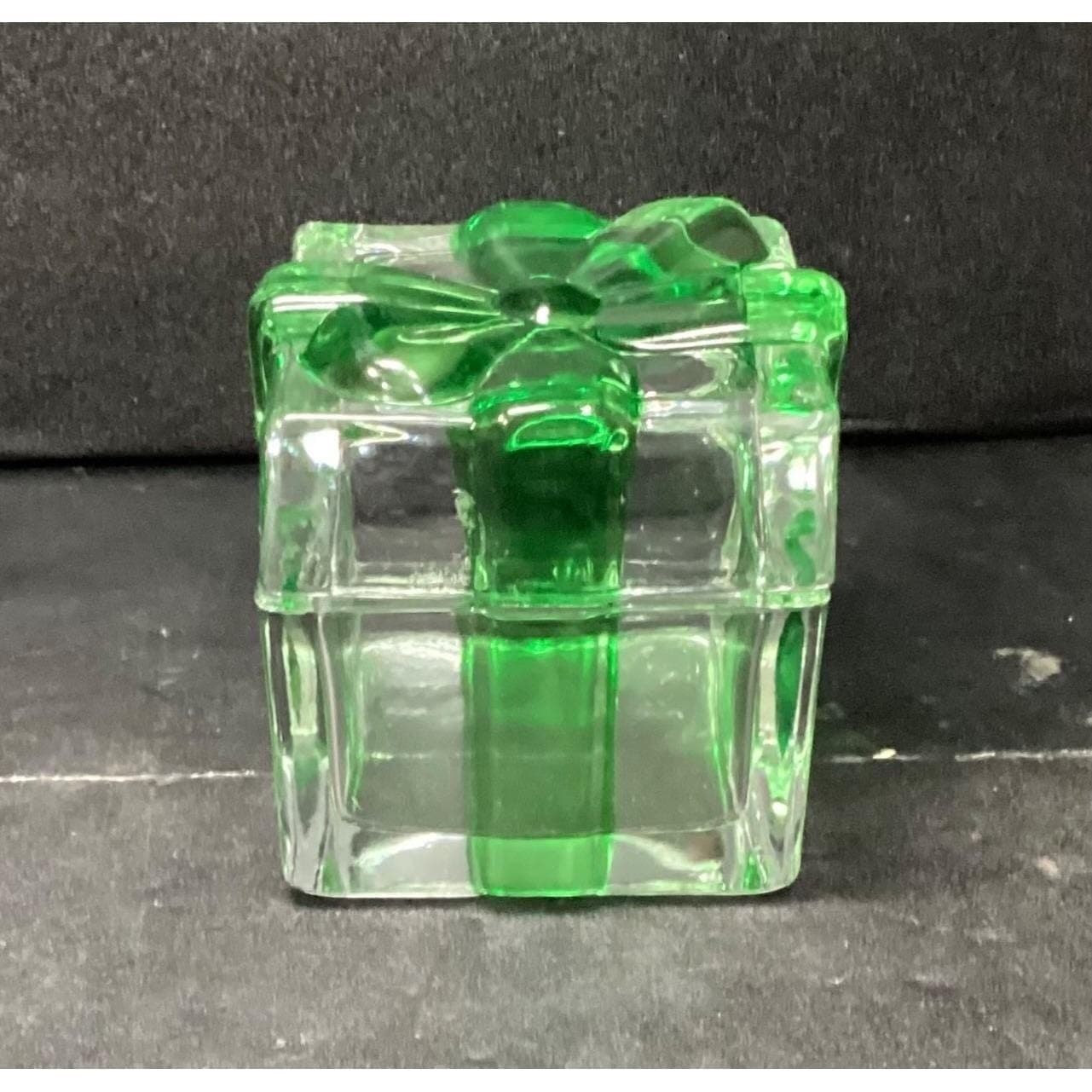 Mikasa Celebrations Crystal Green Bow Clear Christmas Box Present Vintage - Thumbnail 4