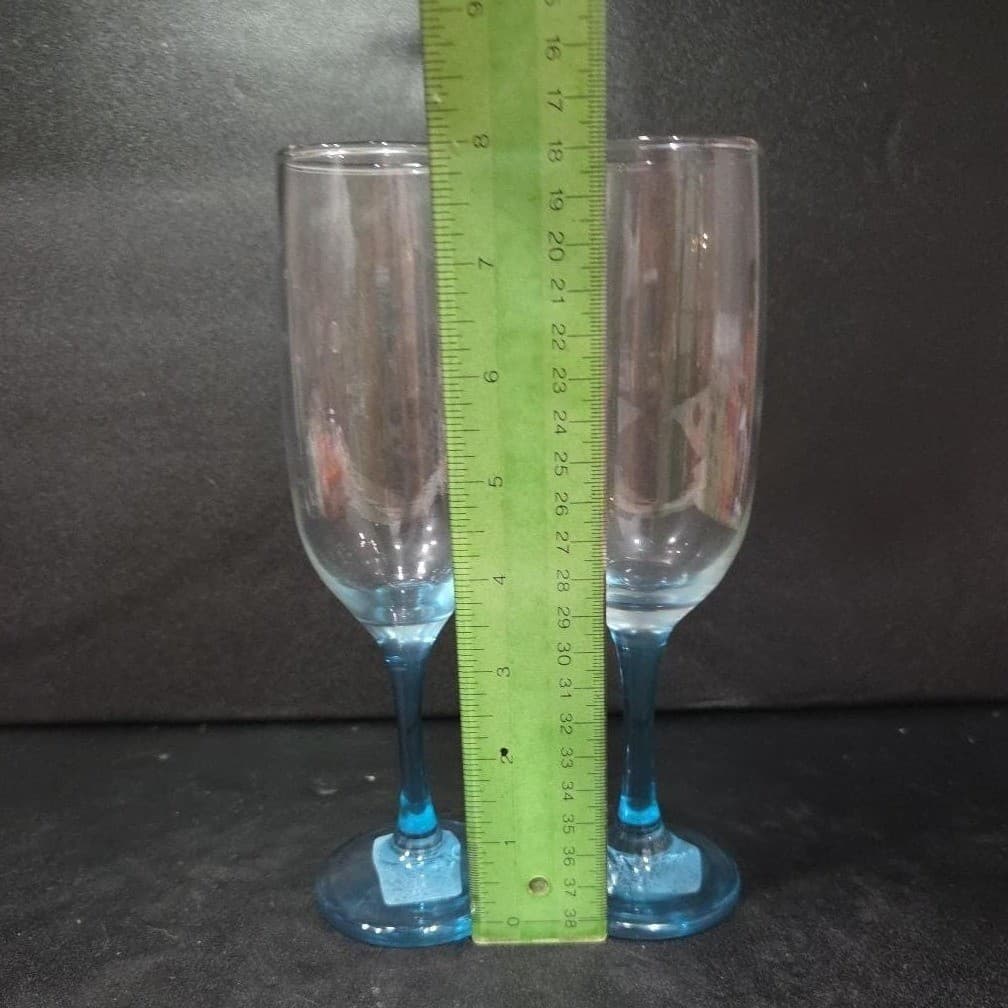 Epure Blue Stemmed Champagne Flutes, Set Of 2, Vintage Stemware Toasting Glasses - Thumbnail 9