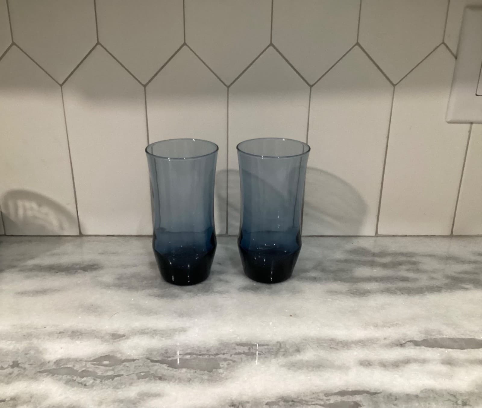 Libbey Apollo Blue 6" Tumblers, MCM Glassware, Retro Barware Set of 2 - Thumbnail 8