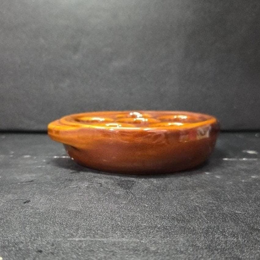 Brown Ceramic Escargot Plate, Vintage 6-Hole Serving Dish with Handles Tableware - Thumbnail 9