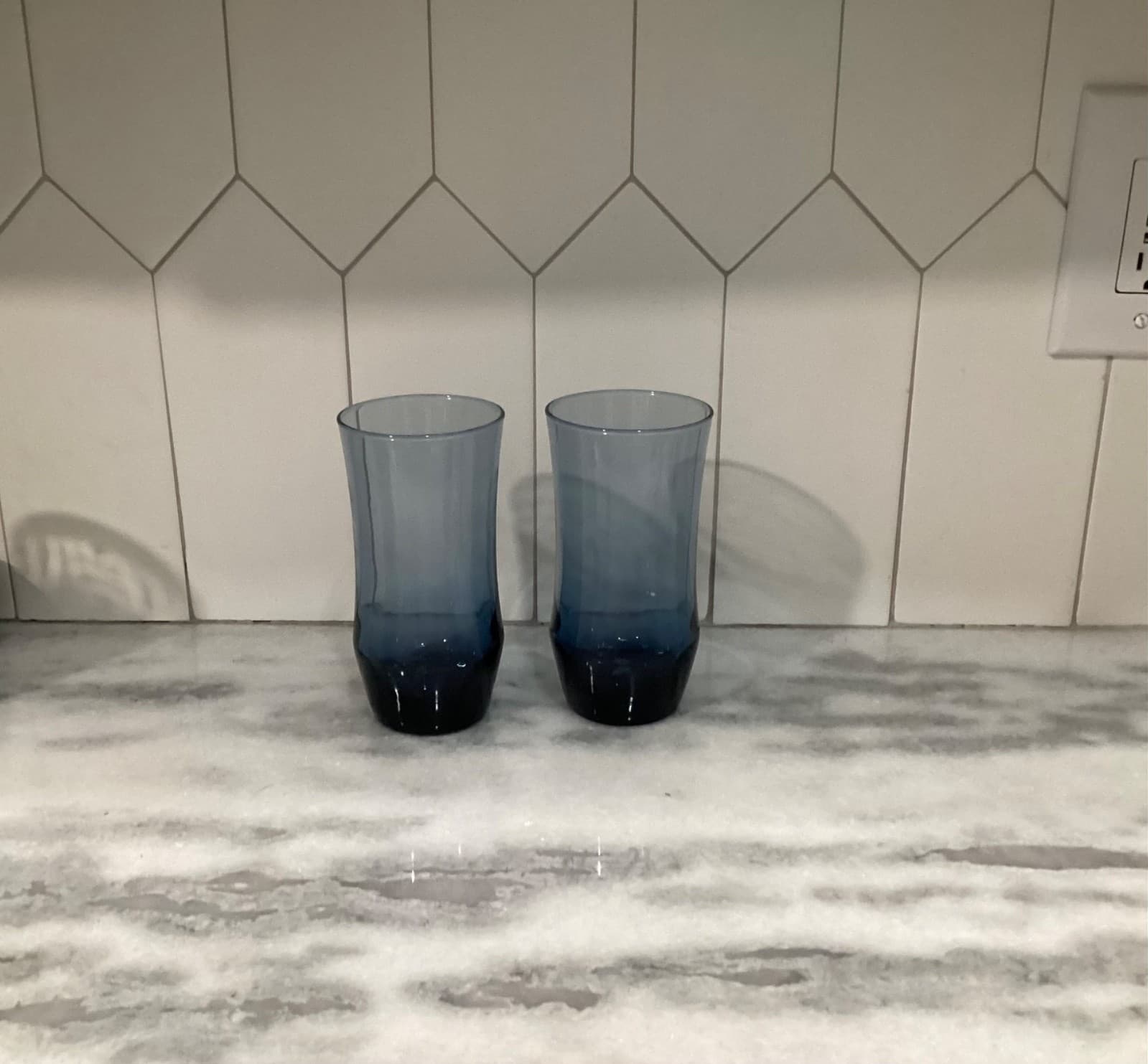 Libbey Apollo Blue 6" Tumblers, MCM Glassware, Retro Barware Set of 2