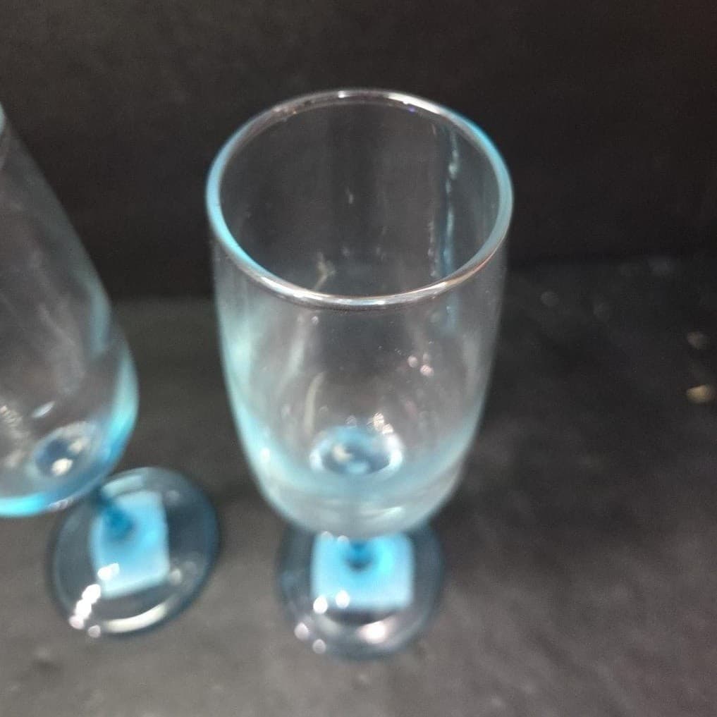 Epure Blue Stemmed Champagne Flutes, Set Of 2, Vintage Stemware Toasting Glasses - Thumbnail 6