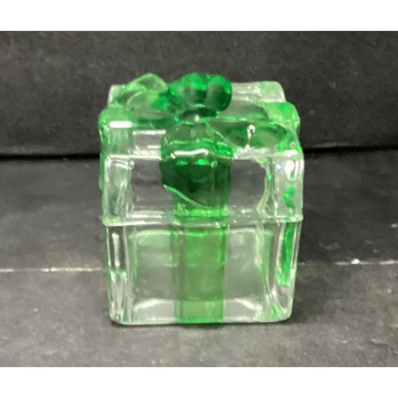 Mikasa Celebrations Crystal Green Bow Clear Christmas Box Present Vintage - Thumbnail 3
