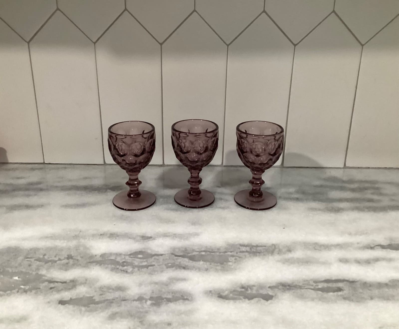 Vintage Imperial Glass Ohio Provincial Amethyst Water Goblet 3 Oz Vtg Set of 3