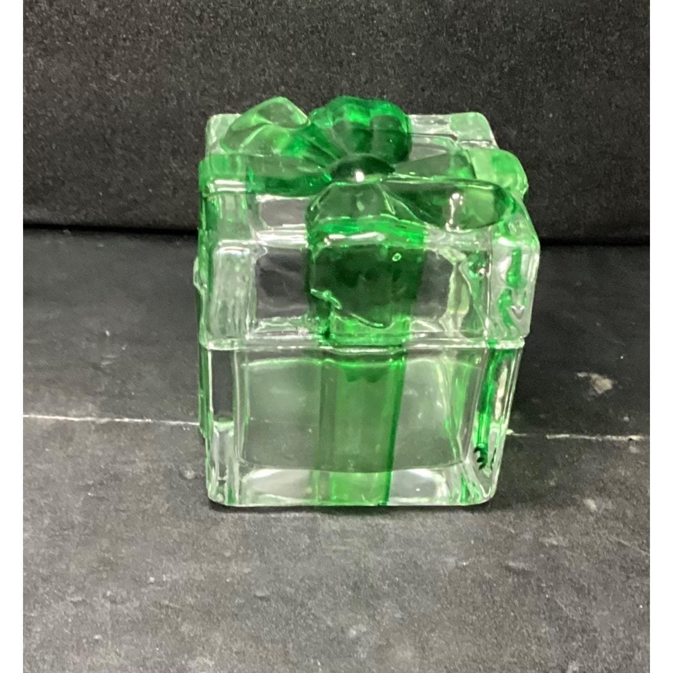 Mikasa Celebrations Crystal Green Bow Clear Christmas Box Present Vintage - Thumbnail 5