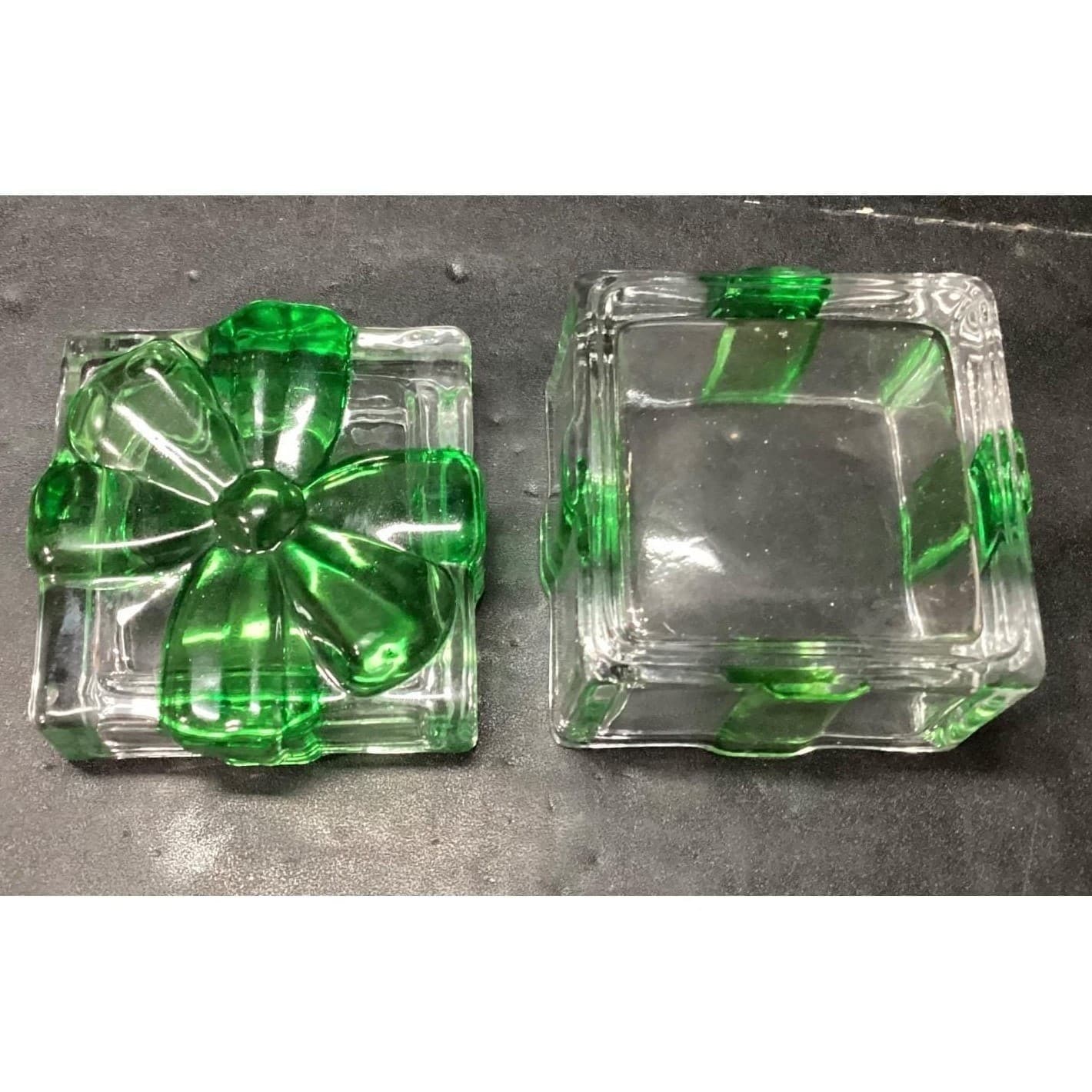 Mikasa Celebrations Crystal Green Bow Clear Christmas Box Present Vintage - Thumbnail 8