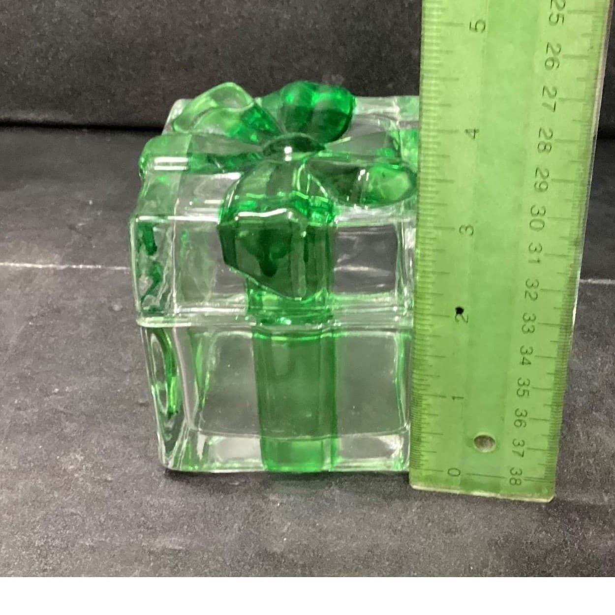 Mikasa Celebrations Crystal Green Bow Clear Christmas Box Present Vintage - Thumbnail 10