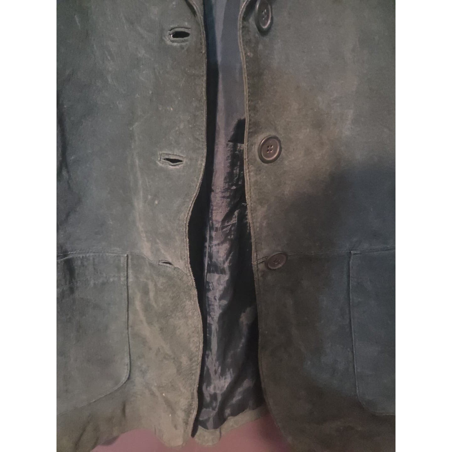 Margaret Godfrey Green Suede Leather Blazer, Vintage 6P Jacket, Notched Lapel - Thumbnail 6