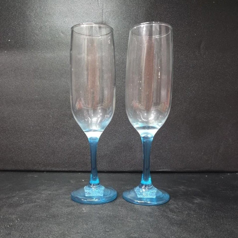 Epure Blue Stemmed Champagne Flutes, Set Of 2, Vintage Stemware Toasting Glasses - Thumbnail 5