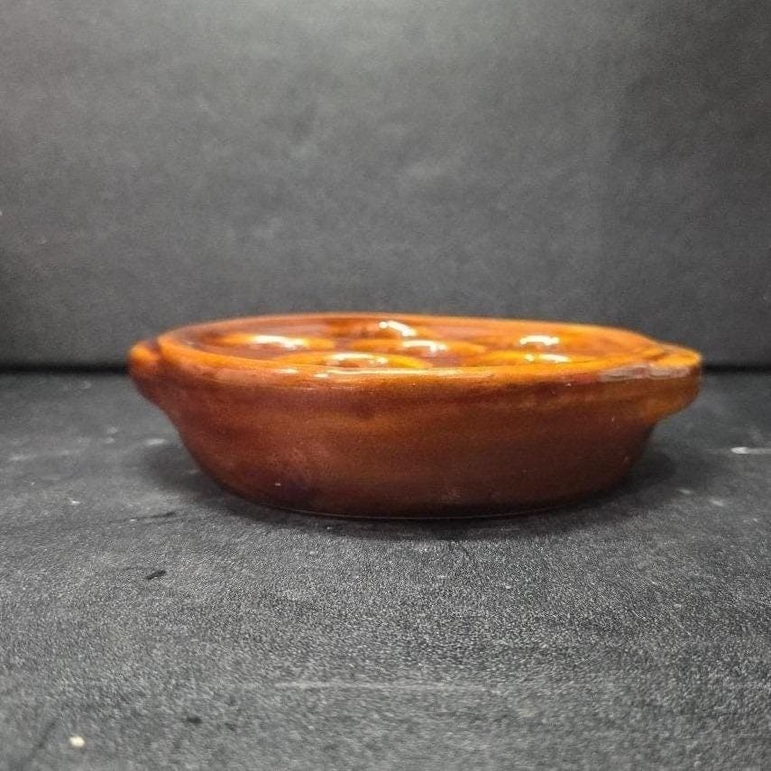 Brown Ceramic Escargot Plate, Vintage 6-Hole Serving Dish with Handles Tableware - Thumbnail 7