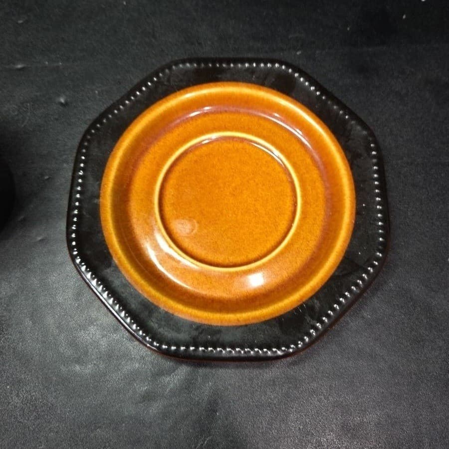 Sears Ironstone Coffee Cup & Saucer, Vintage Black and Amber Design Kitchenware - Thumbnail 3