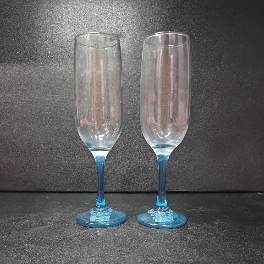 Epure Blue Stemmed Champagne Flutes, Set Of 2, Vintage Stemware Toasting Glasses - Thumbnail 3