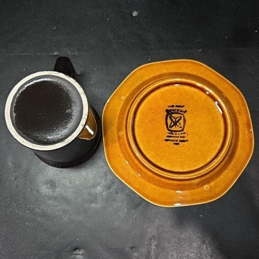 Sears Ironstone Coffee Cup & Saucer, Vintage Black and Amber Design Kitchenware - Thumbnail 9