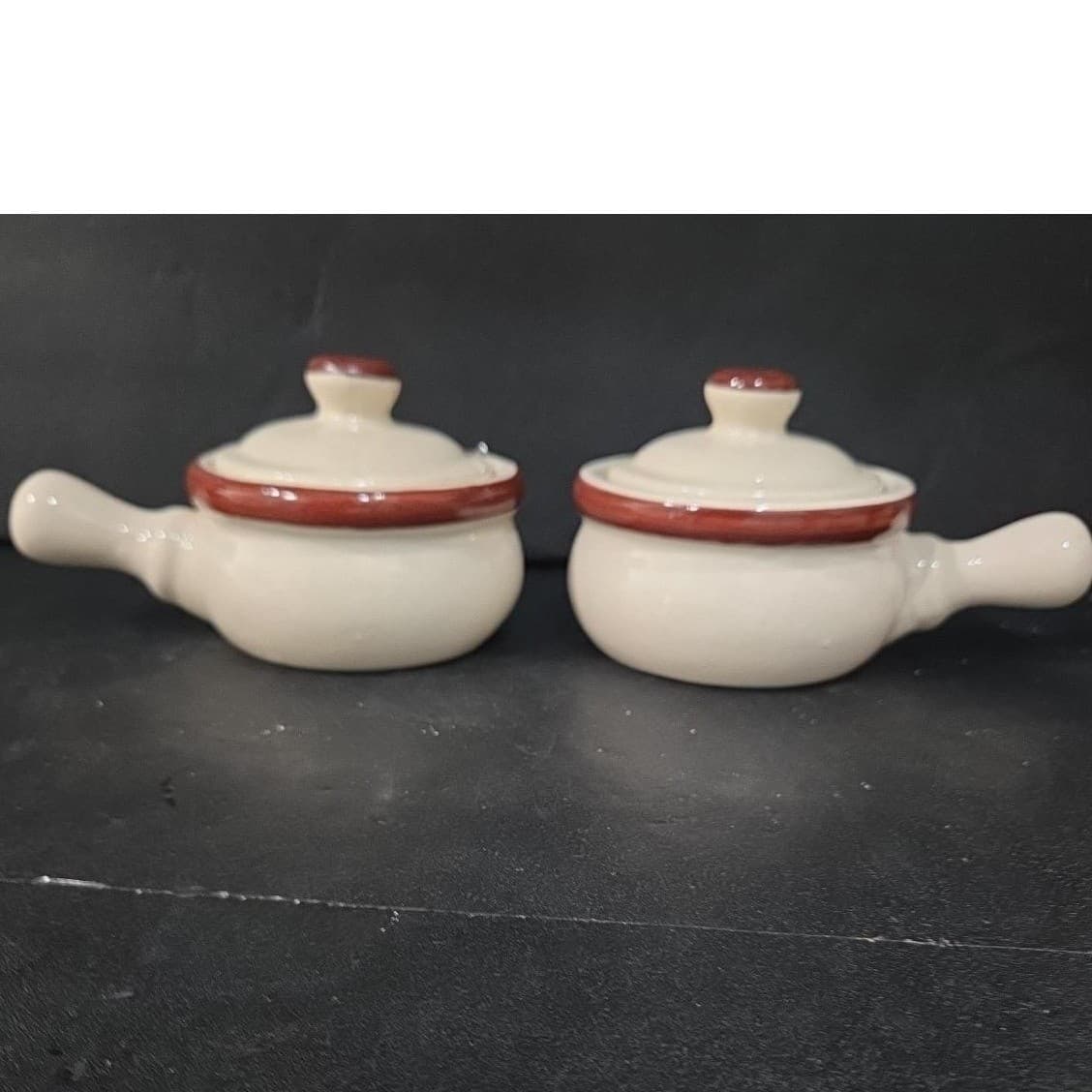 Ceramic Soup Bowls With Handles & Lids, Set of 2, Replacement Cream/Brown Crocks - Thumbnail 4
