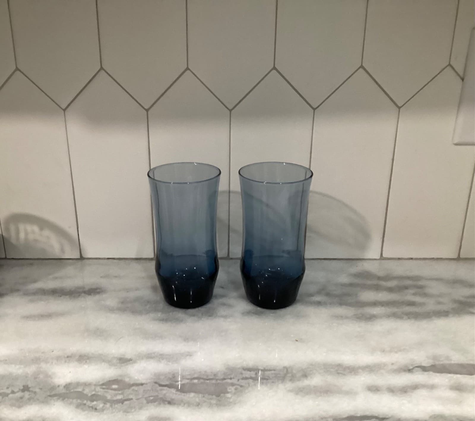 Libbey Apollo Blue 6" Tumblers, MCM Glassware, Retro Barware Set of 2 - Thumbnail 10