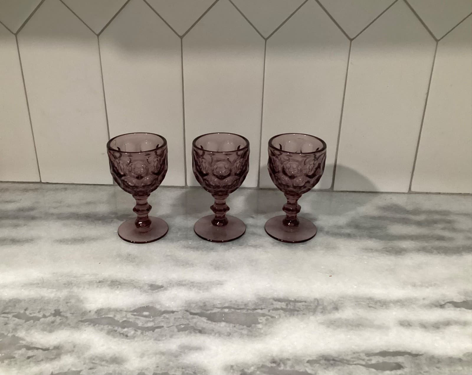 Vintage Imperial Glass Ohio Provincial Amethyst Water Goblet 3 Oz Vtg Set of 3 - Thumbnail 7