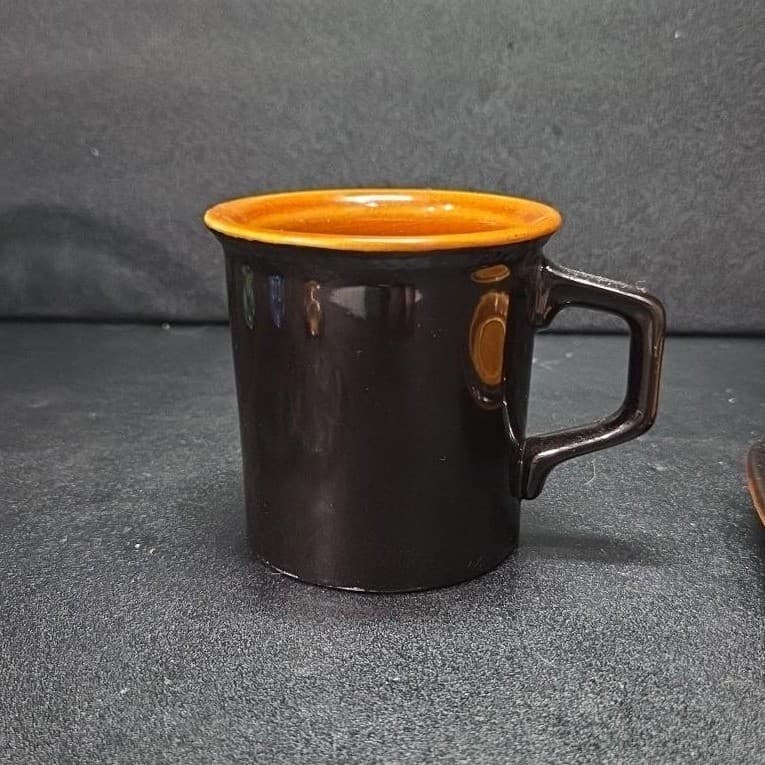 Sears Ironstone Coffee Cup & Saucer, Vintage Black and Amber Design Kitchenware - Thumbnail 6