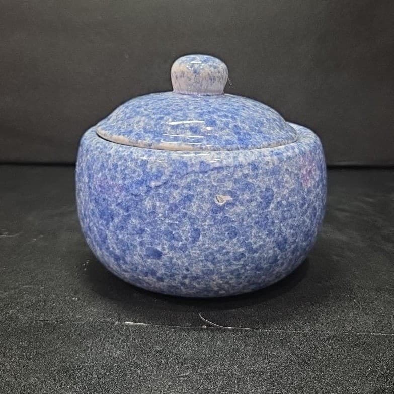 Stoneware Individual Serving Soup Tureen, Blue Speckled Spongeware Crock Pot - Thumbnail 3