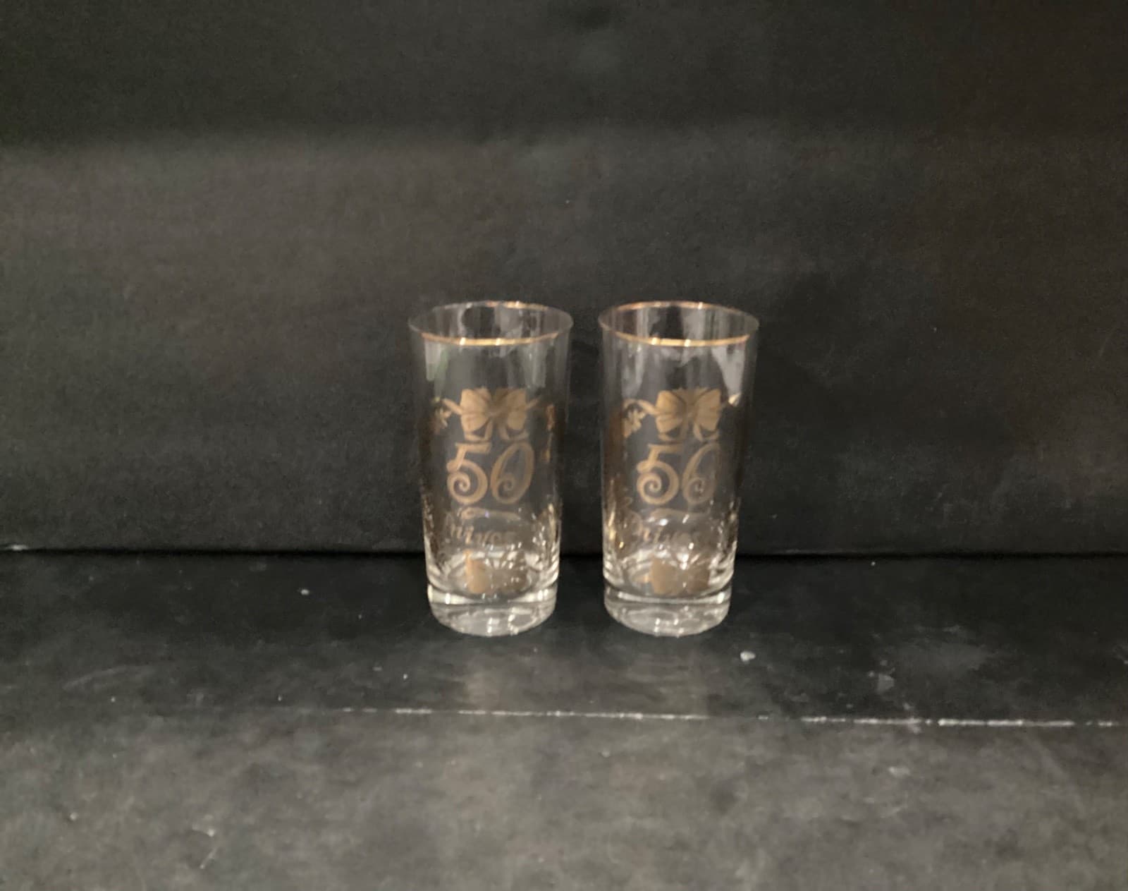 Vintage Lotus Glassware Gold 50th Anniversary Tumblers Highball Glasses Set of 2