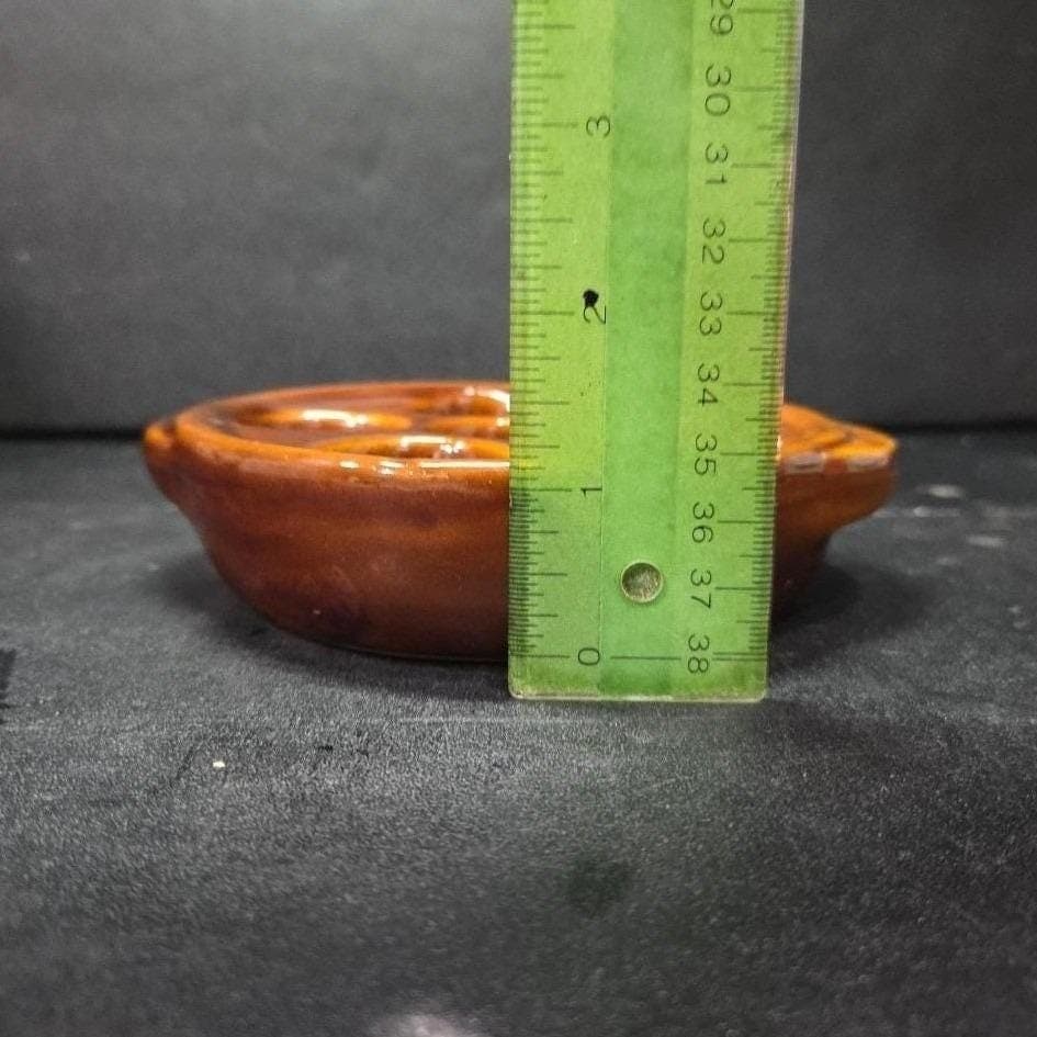 Brown Ceramic Escargot Plate, Vintage 6-Hole Serving Dish with Handles Tableware - Thumbnail 3