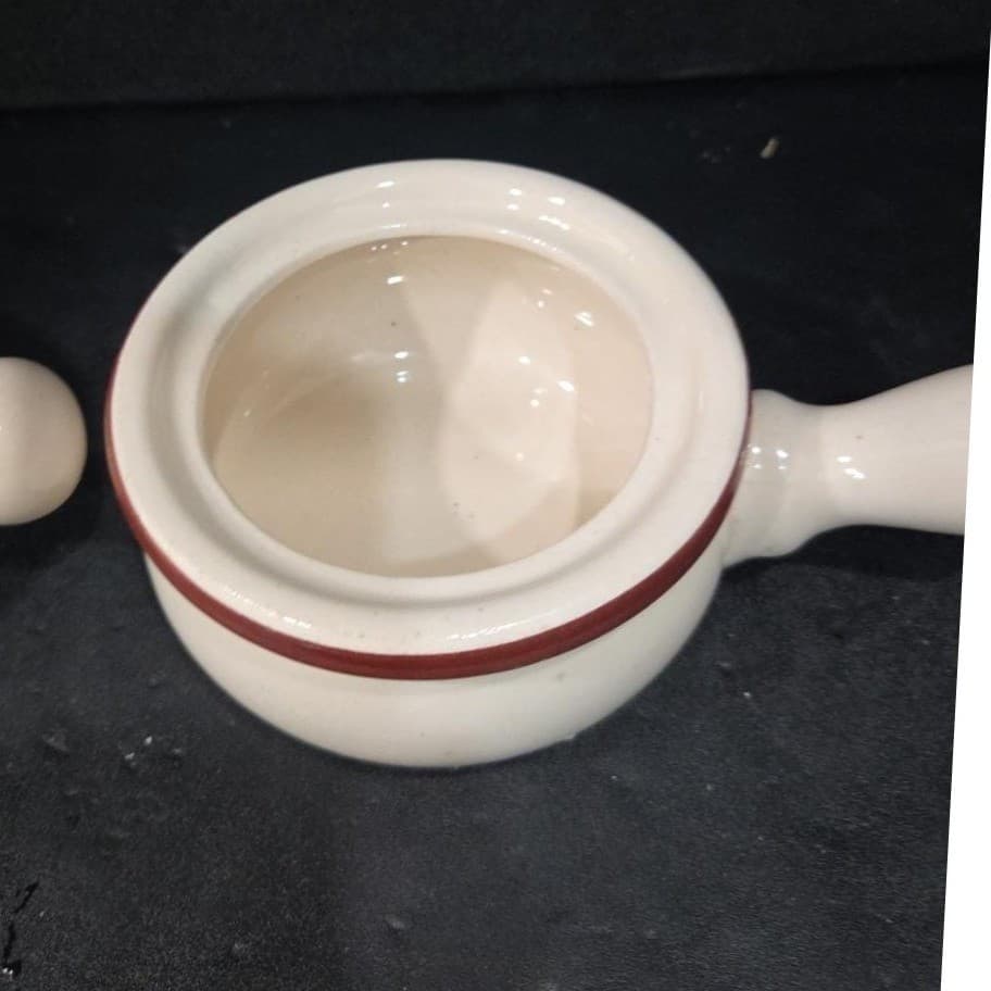 Ceramic Soup Bowls With Handles & Lids, Set of 2, Replacement Cream/Brown Crocks - Thumbnail 6