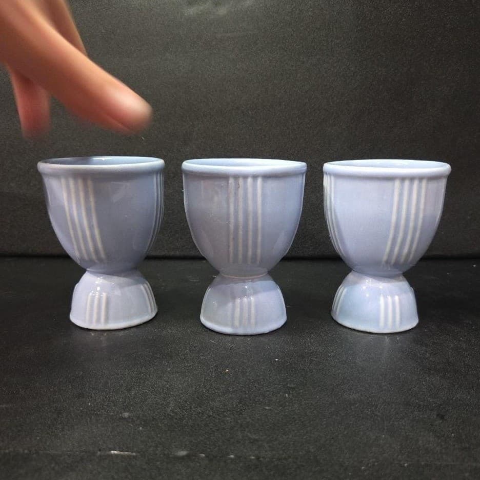 Hankscraft Blue Egg Cups, Set of 3, Vintage Double Side Design Kitchen Accessory - Thumbnail 3